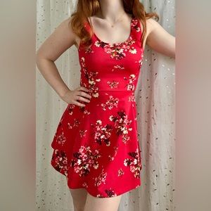 Red Floral Skater Dress (Small)